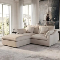 Canapé sectionnel modulable nuage avec ottoman, canapé sectionnel minimaliste en forme de L en mélange de lin pour salon, kaki