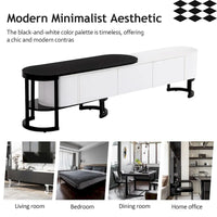 Meuble TV escamotable moderne noir et blanc avec 3 tiroirs et pieds métalliques réglables pour salon et chambre à coucher