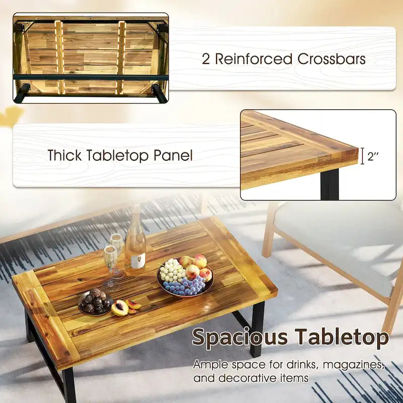 Gymax Table Basse en Bois d'Acacia Rectangulaire d'Intérieur et d'Extérieur