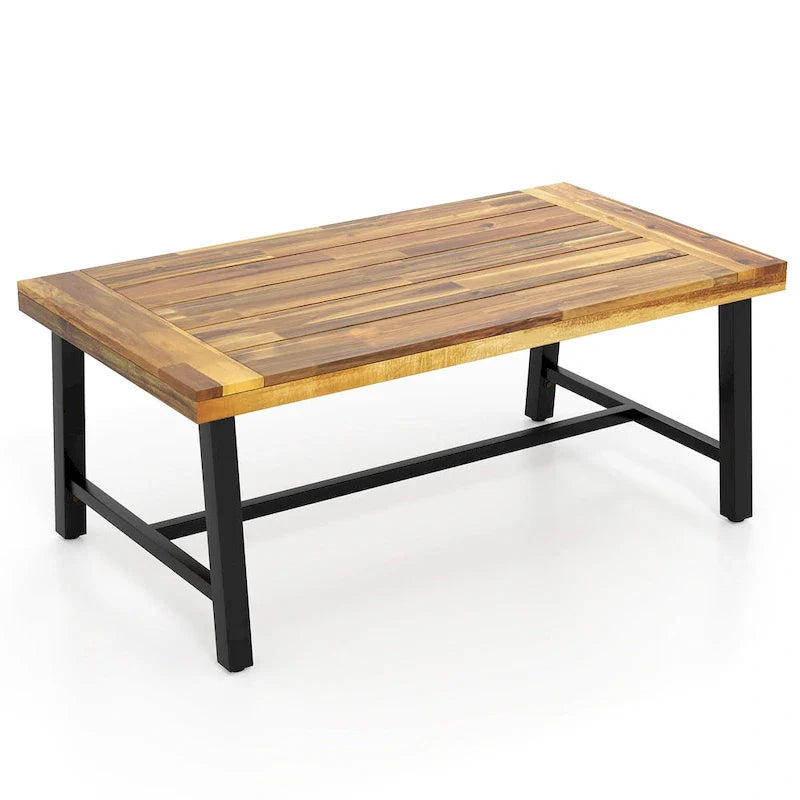Gymax Table Basse en Bois d'Acacia Rectangulaire d'Intérieur et d'Extérieur