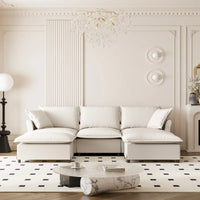 Ensemble canapé nuage en forme de U canapé sectionnel en chenille avec ottoman, coussins