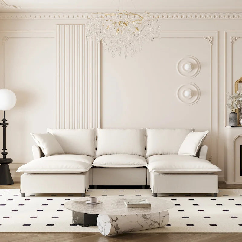 Ensemble canapé nuage en forme de U canapé sectionnel en chenille avec ottoman, coussins