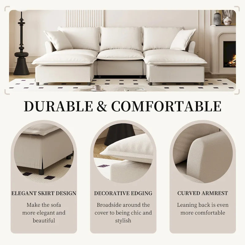Ensemble canapé nuage en forme de U canapé sectionnel en chenille avec ottoman, coussins