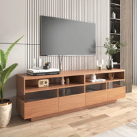 Meuble TV autoportant avec 4 tiroirs, console multimédia avec rangement transparent en acrylique pour téléviseurs jusqu'à 75 pouces