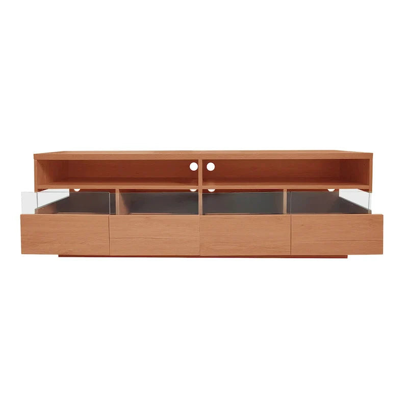 Meuble TV autoportant avec 4 tiroirs, console multimédia avec rangement transparent en acrylique pour téléviseurs jusqu'à 75 pouces