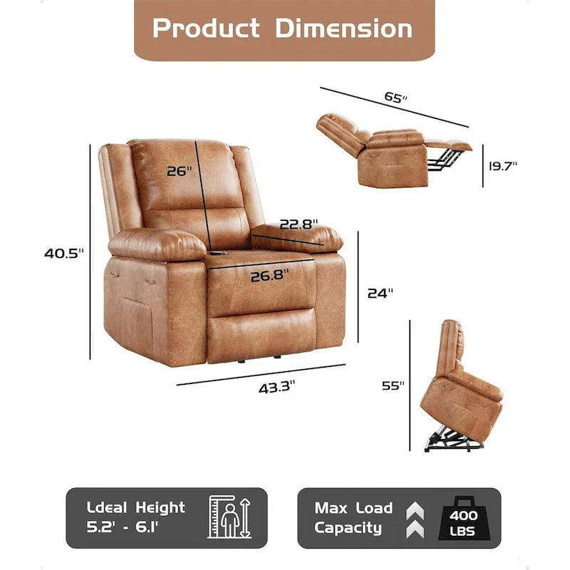 Fauteuil releveur électrique en cuir avec chaleur & massage