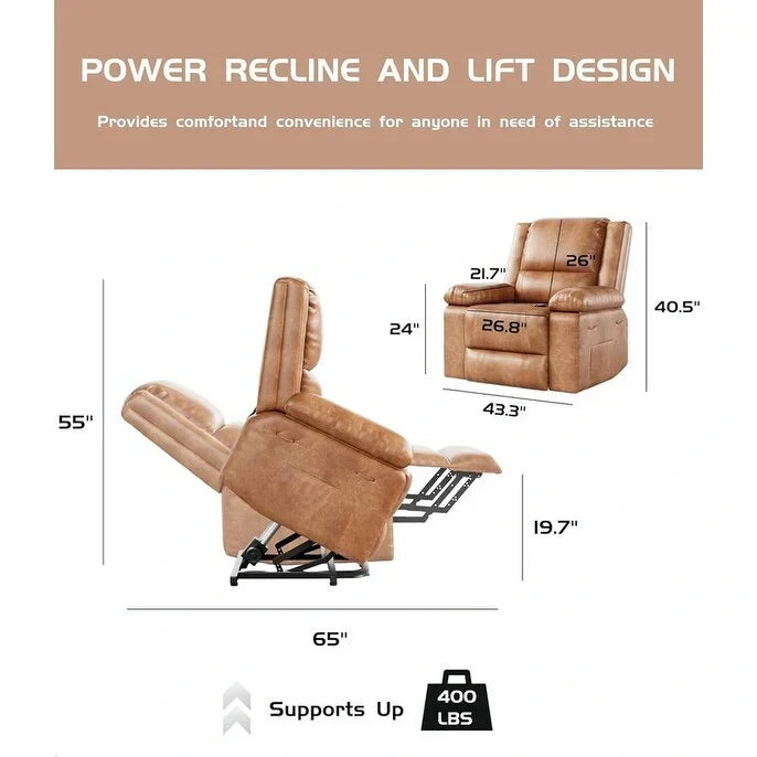 Fauteuil releveur électrique en cuir avec chaleur & massage