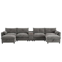 Canapé sectionnel modulable en forme de U 142 avec ottomans de rangement et console