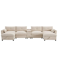 Canapé sectionnel modulable en forme de U 142 avec ottomans de rangement et console