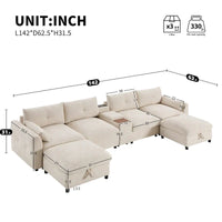 Canapé sectionnel modulable en forme de U 142 avec ottomans de rangement et console