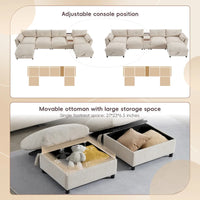Canapé sectionnel modulable en forme de U 142 avec ottomans de rangement et console