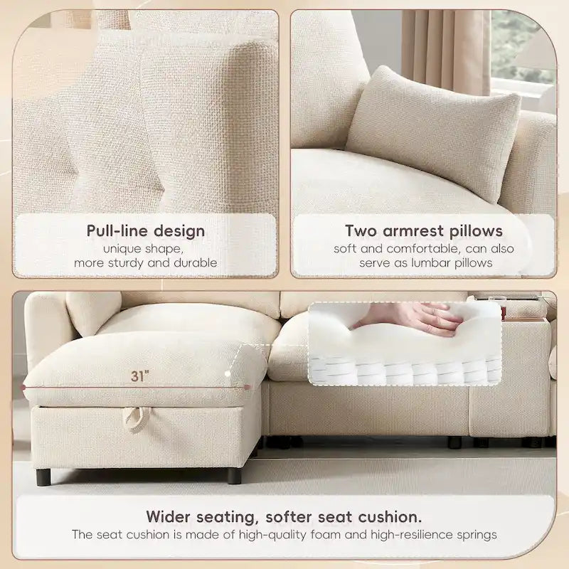 Canapé sectionnel modulable en forme de U 142 avec ottomans de rangement et console