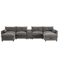 Canapé sectionnel modulable en forme de U 142 avec ottomans de rangement et console