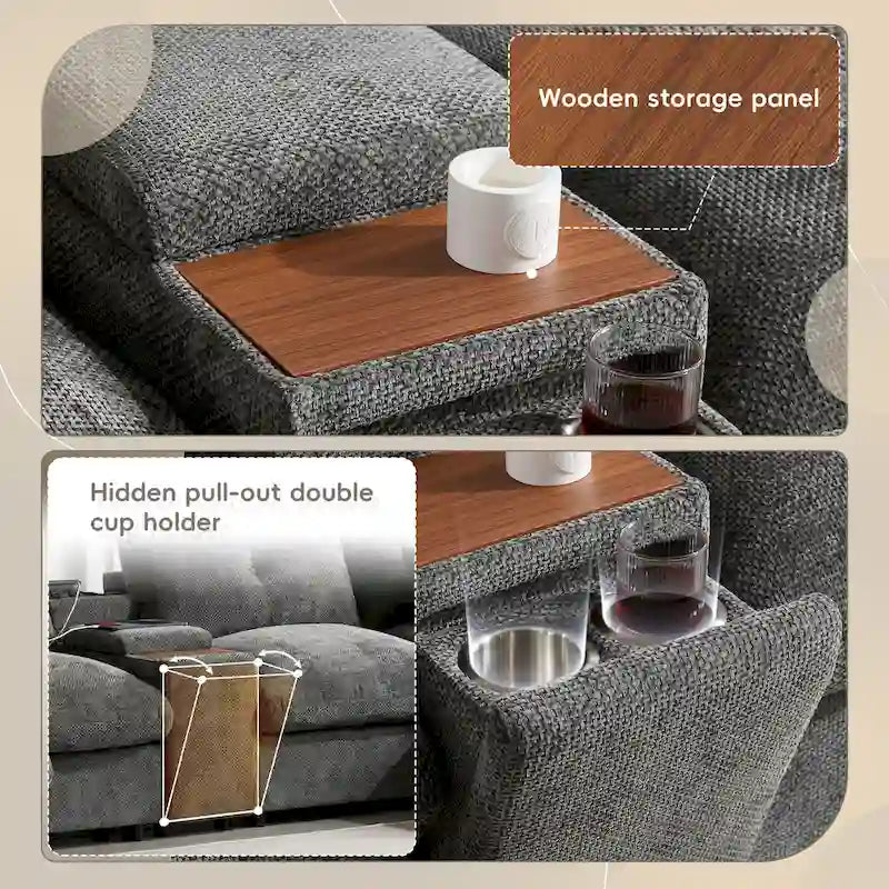 Canapé sectionnel modulable en forme de U 142 avec ottomans de rangement et console