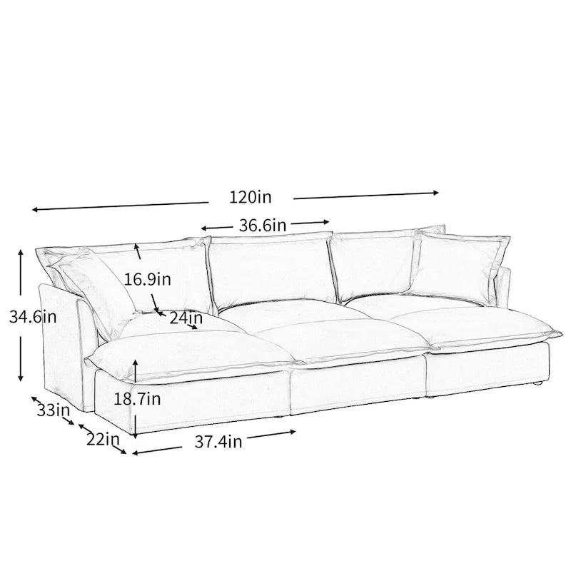 Canapé sectionnel 3 places en chenille 120 avec 3 ottomans
