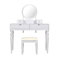 Coiffeuse de luxe avec miroir rond, hauteur réglable, ensemble coiffeuse élégant, 4 tiroirs et tabouret