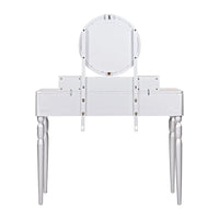 Coiffeuse de luxe avec miroir rond, hauteur réglable, ensemble coiffeuse élégant, 4 tiroirs et tabouret