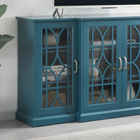 Meuble TV moderne bleu sarcelle 62 po avec grand plateau et 6 tablettes