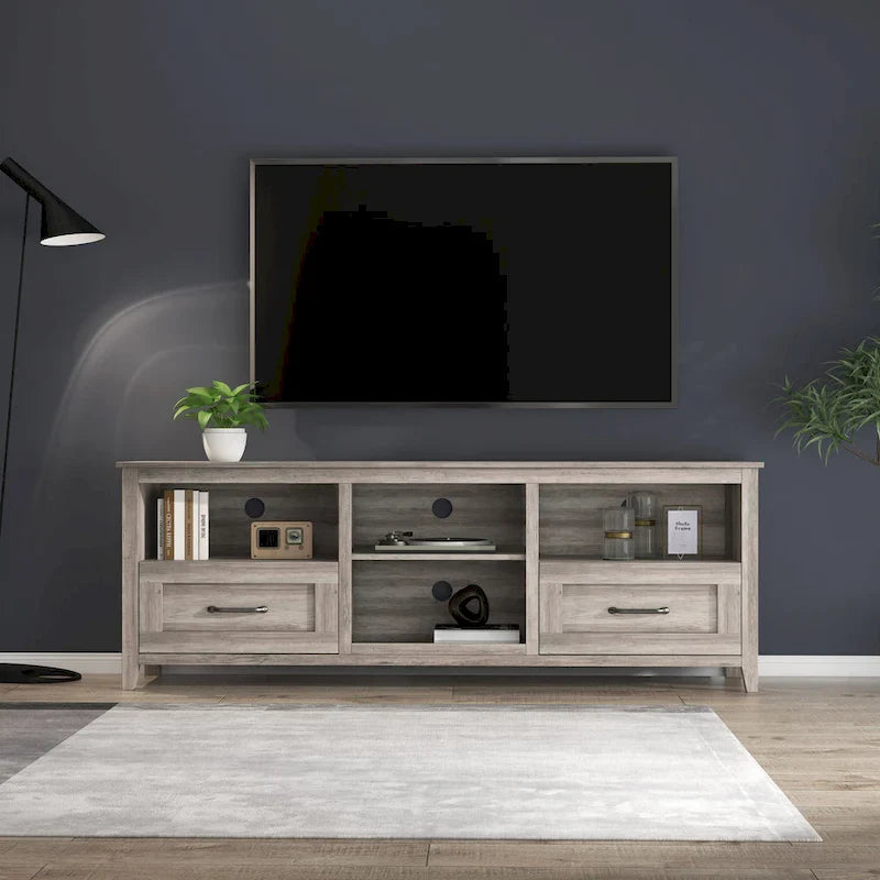 Meuble TV de 70 po avec tiroirs et rangement pour téléviseurs jusqu'à 60 po