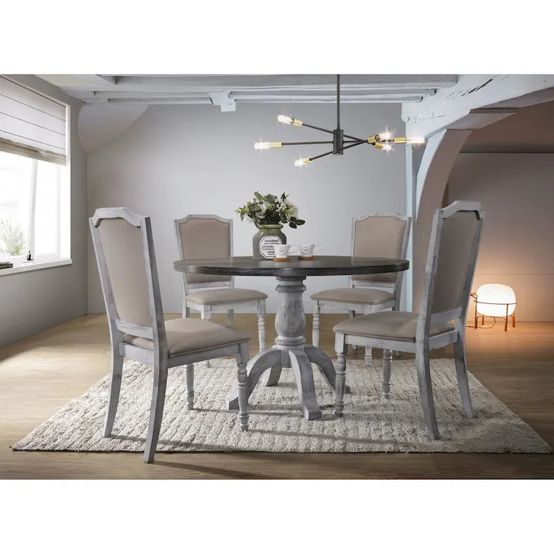 Ensemble de salle à manger vintage 5 pièces avec table ronde à piédestal & chaises