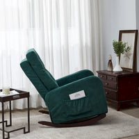 Fauteuil à bascule moderne 28.74 à dossier haut rembourré capitonné à boutons avec pieds en bois massif et poche latérale