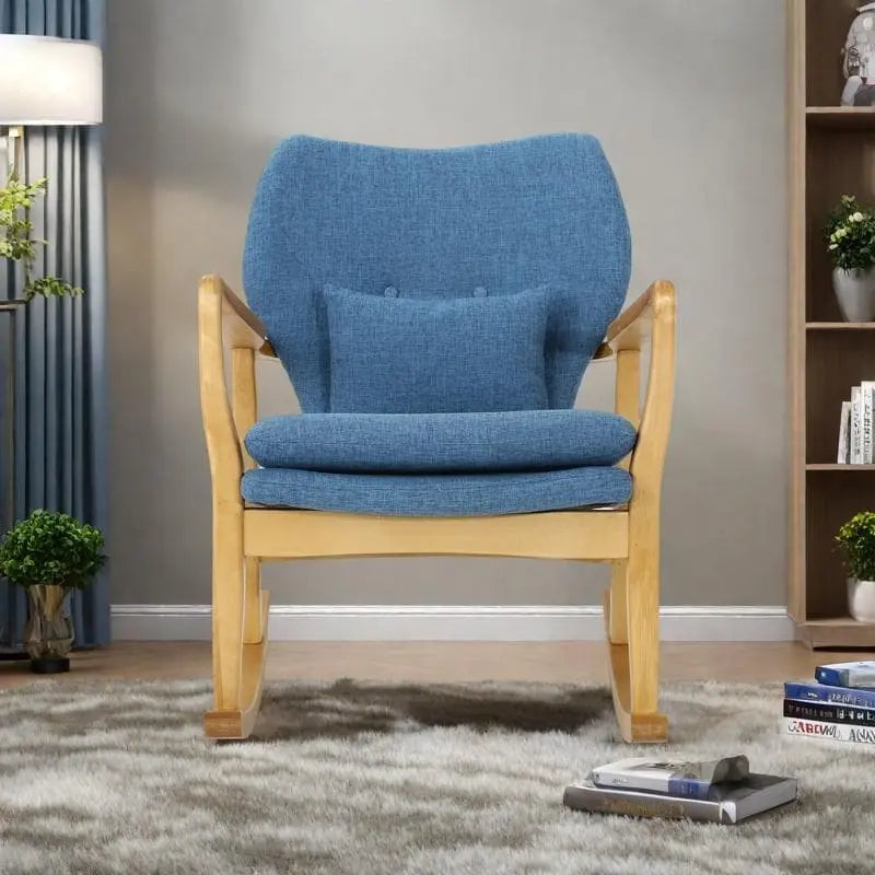 Fauteuil à bascule en bois massif avec coussin en lin et fabrication artisanale haut de gamme