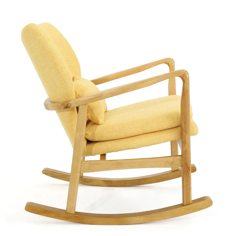 Fauteuil à bascule en bois massif avec coussin en lin et fabrication artisanale haut de gamme