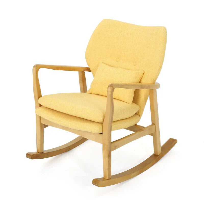 Fauteuil à bascule en bois massif avec coussin en lin et fabrication artisanale haut de gamme