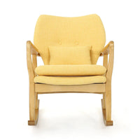 Fauteuil à bascule en bois massif avec coussin en lin et fabrication artisanale haut de gamme