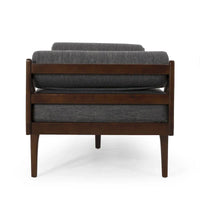 Chaise longue capitonnée moderne 65 en charbon de bois avec design en bois courbé et coussins décoratifs cylindriques