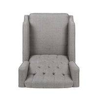 Fauteuil inclinable à pousser à dossier oreilles mid-century en tissu gris avec repose-pieds et dossier capitonné à boutons