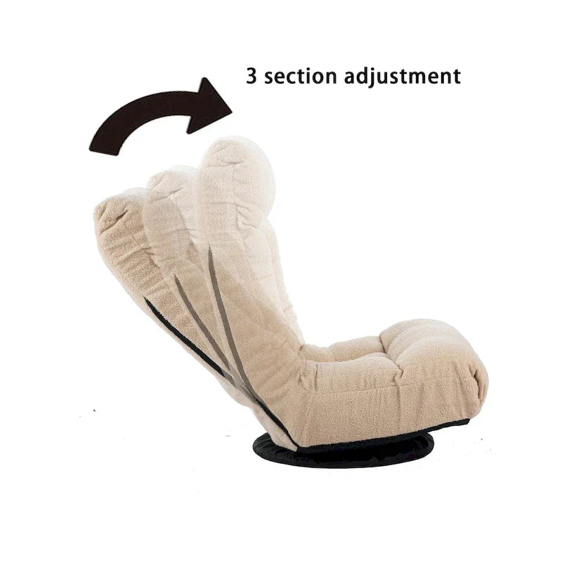 Ensemble Fauteuil Inclinable Manuel Pivotant 360° sans Accoudoirs Rembourré en Bouclette Beige avec Pouf, Appui-Tête et Dossier Réglables