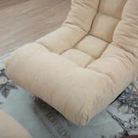 Ensemble Fauteuil Inclinable Manuel Pivotant 360° sans Accoudoirs Rembourré en Bouclette Beige avec Pouf, Appui-Tête et Dossier Réglables