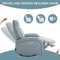 Fauteuil Inclinable Électrique en Cuir Véritable Bleu avec Pivot et Chargement USB