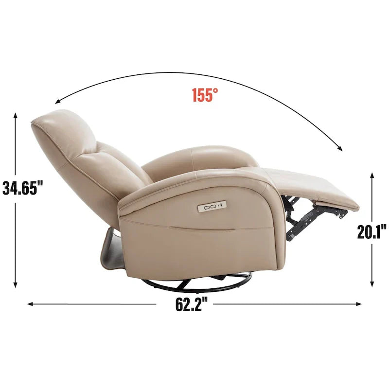 Fauteuil Inclinable Électrique en Cuir Véritable Bleu avec Pivot et Chargement USB