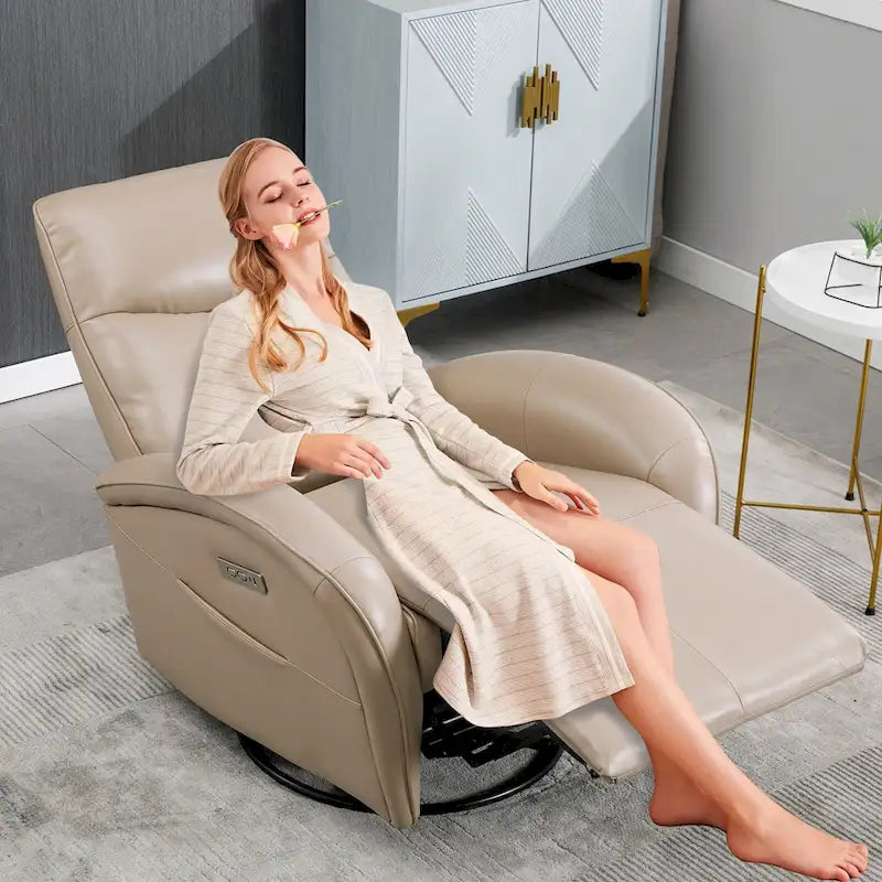 Fauteuil Inclinable Électrique en Cuir Véritable Bleu avec Pivot et Chargement USB
