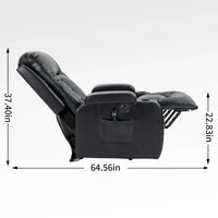 Fauteuil inclinable électrique noir pour personnes âgées avec massage vibrant, chauffage lombaire, port USB et porte-gobelets