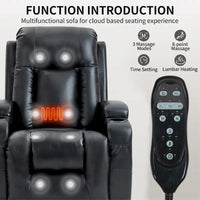 Fauteuil inclinable électrique noir pour personnes âgées avec massage vibrant, chauffage lombaire, port USB et porte-gobelets