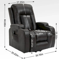 Fauteuil inclinable électrique noir pour personnes âgées avec massage vibrant, chauffage lombaire, port USB et porte-gobelets