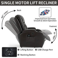Fauteuil inclinable électrique noir pour personnes âgées avec massage vibrant, chauffage lombaire, port USB et porte-gobelets