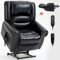 Fauteuil inclinable releveur en cuir véritable marron avec fonction de chauffage, de massage et ports USB