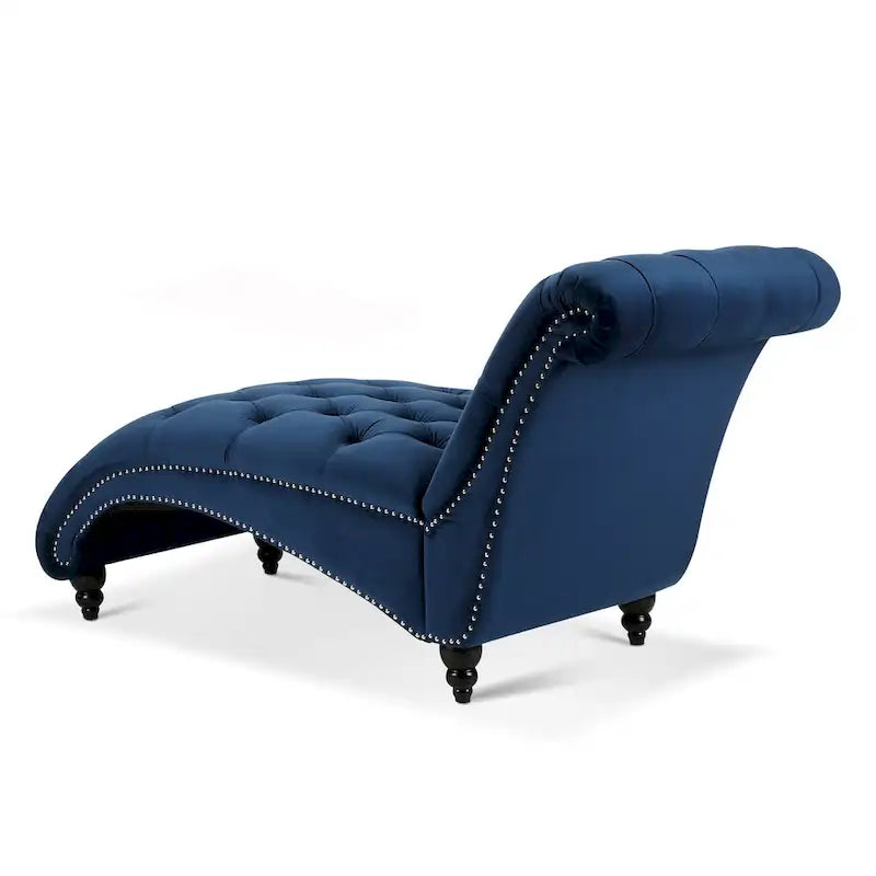 Méridienne bleue 27.17 capitonnée à boutons avec clous décoratifs