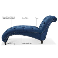 Méridienne bleue 27.17 capitonnée à boutons avec clous décoratifs