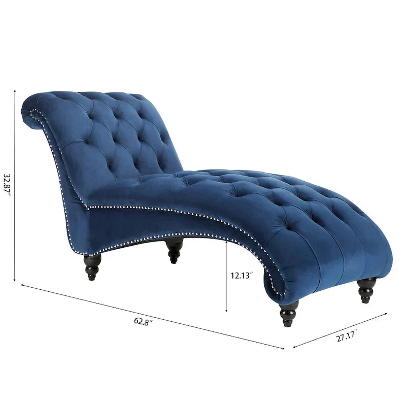 Méridienne bleue 27.17 capitonnée à boutons avec clous décoratifs