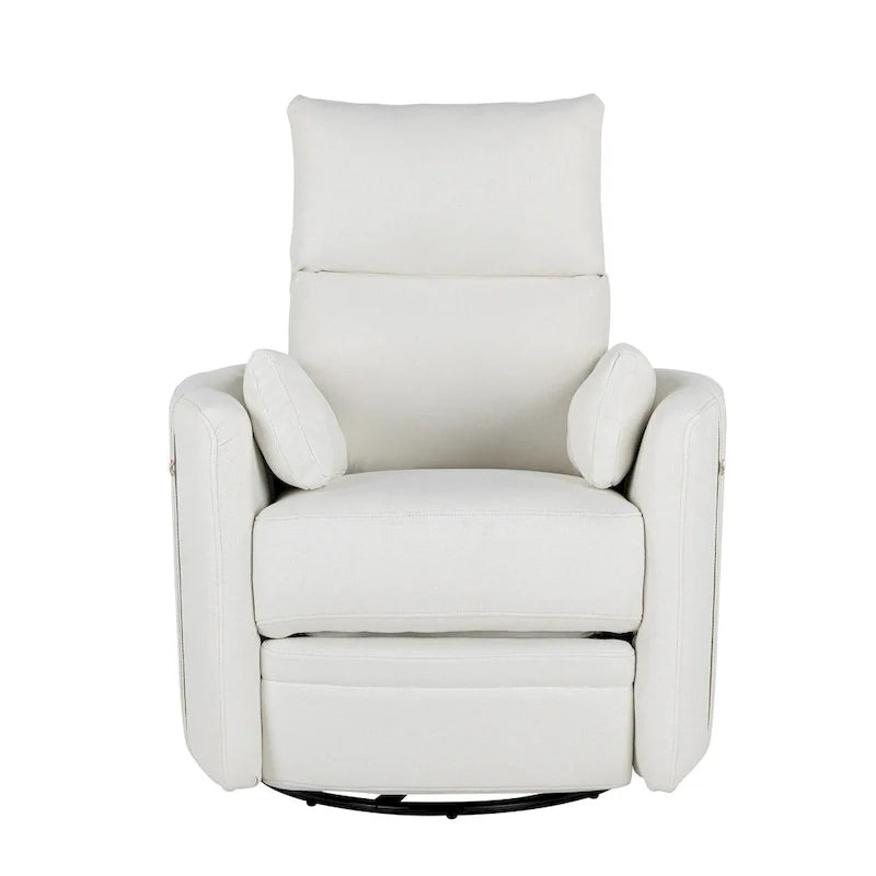 Fauteuil inclinable, pivotant et à bascule capitonné beige avec inclinaison manuelle, pivotement à 360° et deux coussins amovibles