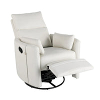 Fauteuil inclinable, pivotant et à bascule capitonné beige avec inclinaison manuelle, pivotement à 360° et deux coussins amovibles