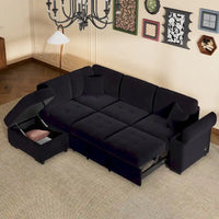 Canapé sectionnel 84.75 en forme de L 5 places avec lit escamotable, ottoman de rangement, rangement d'accoudoir dissimulé & charge USB