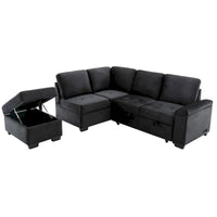 Canapé sectionnel 84.75 en forme de L 5 places avec lit escamotable, ottoman de rangement, rangement d'accoudoir dissimulé & charge USB