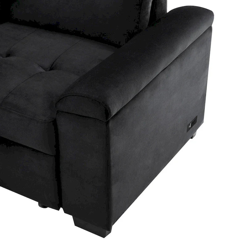 Canapé sectionnel 84.75 en forme de L 5 places avec lit escamotable, ottoman de rangement, rangement d'accoudoir dissimulé & charge USB
