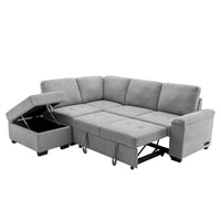 Canapé sectionnel 84.75 en forme de L 5 places avec lit escamotable, ottoman de rangement, rangement d'accoudoir dissimulé & charge USB